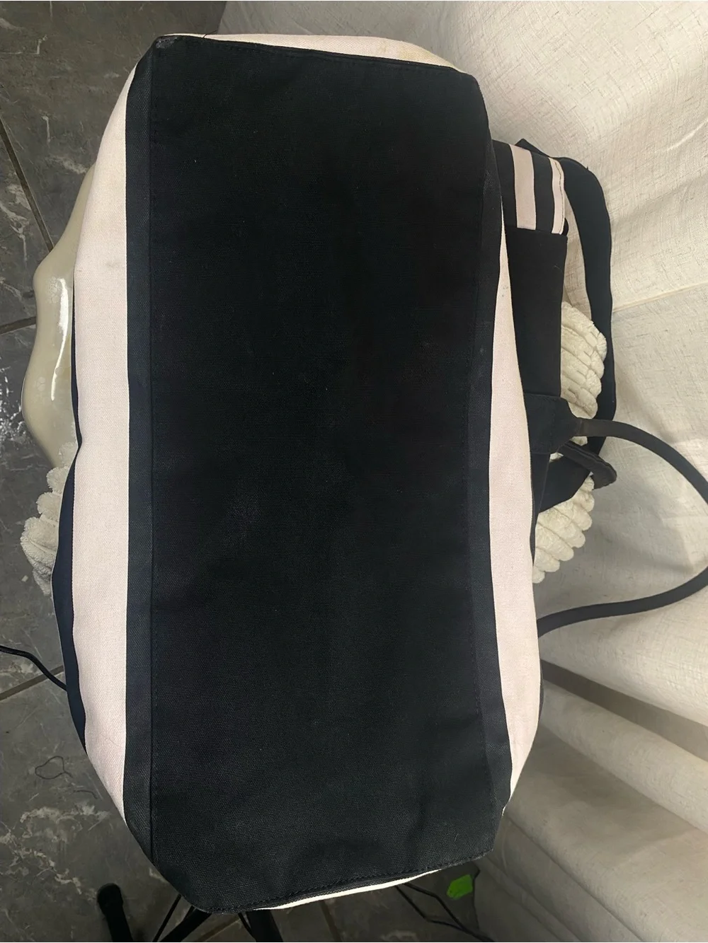 Victoria’s Secret Pink Black Striped Weekender Tote Bag Large Canvas Getaway